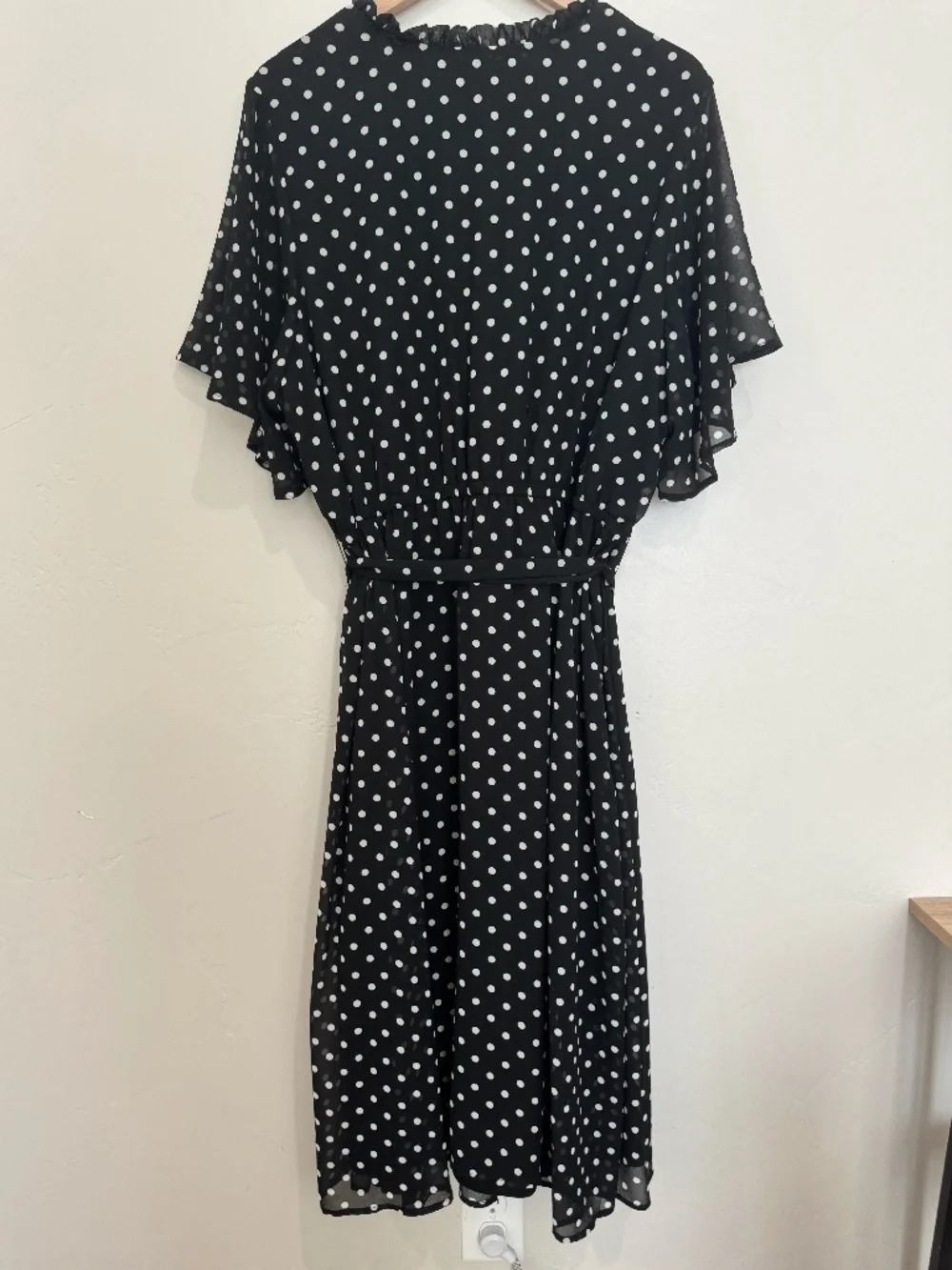 Torrid Size 3 Midi Chiffon Ruffle Neck Pintuck Dress Black and White Polka Dots - Picture 7 of 10